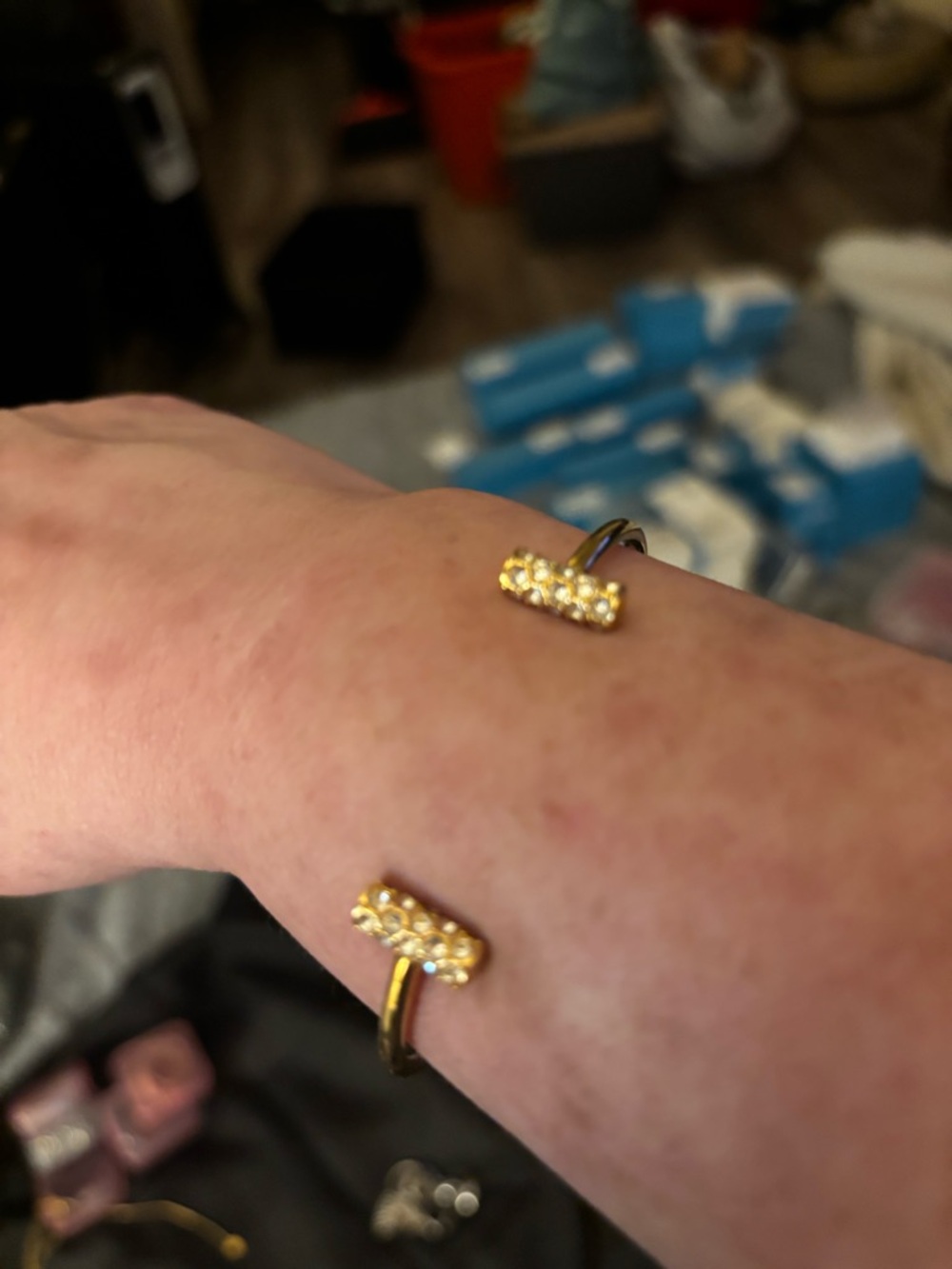 Touchstone Crystal Gold Open Cuff Bracelet with Clear Crystals